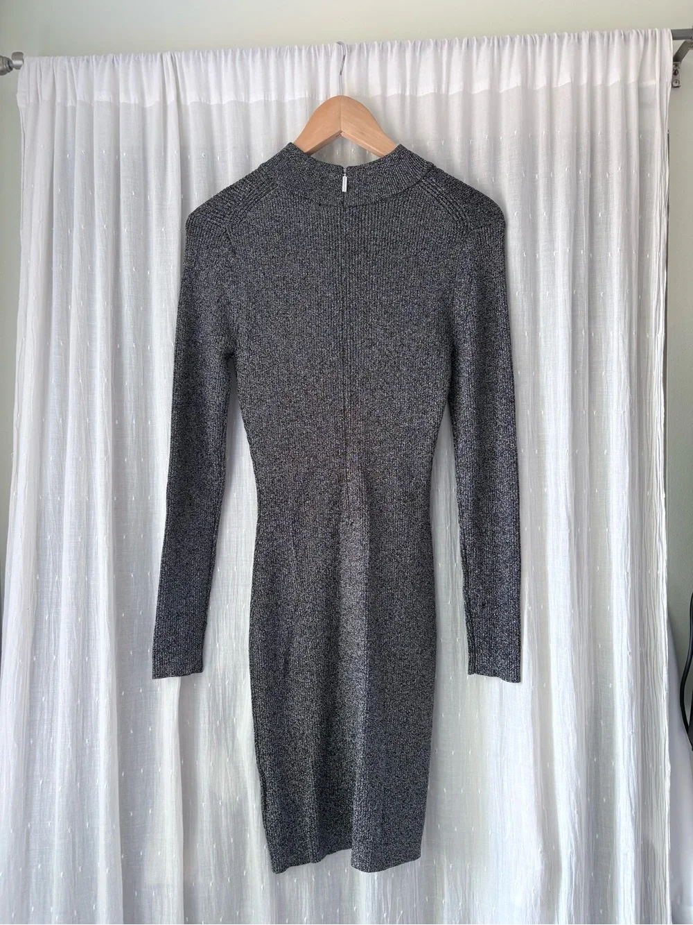 Michael Kors Charcoal Ribbed Long Sleeve Bodycon Dress